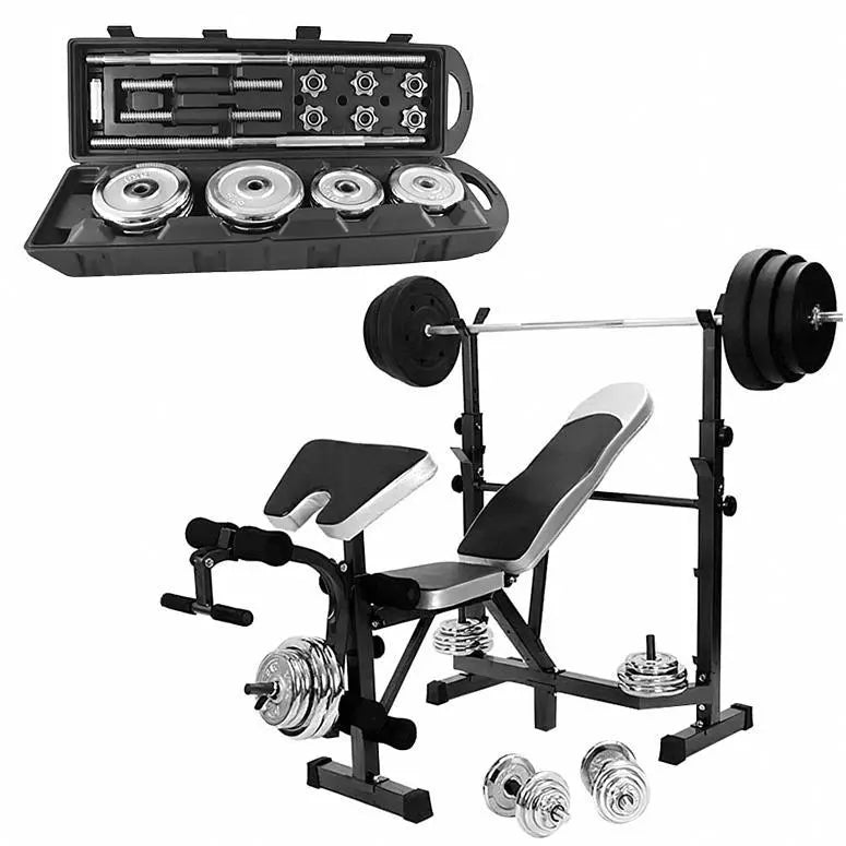 Bundle Set of Weights 50 Kg in a Suitcase + Adjustable Bench Press