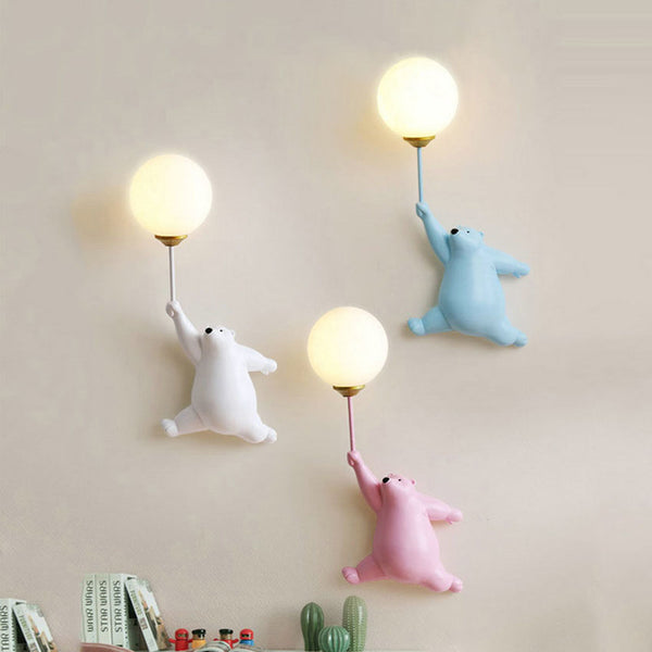 Taavita Creative Bear Iron Glass Wall Lamp