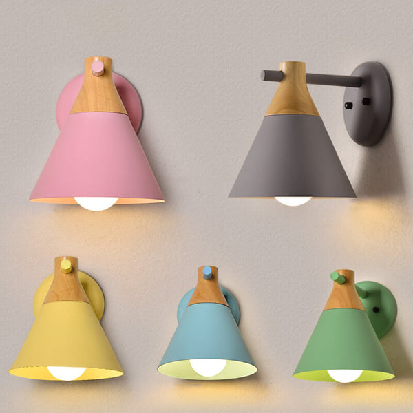 Taavita Solid Wood Macaron Cone Shade Wall Lamp
