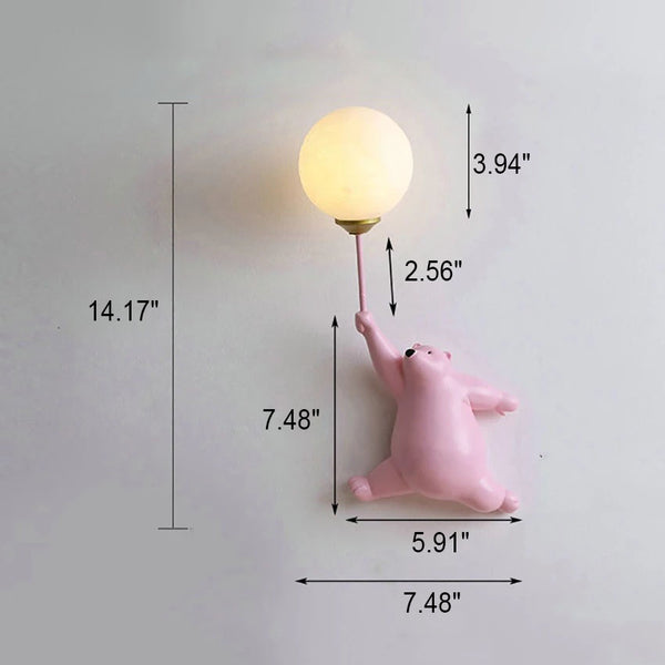Taavita Creative Bear Iron Glass Wall Lamp