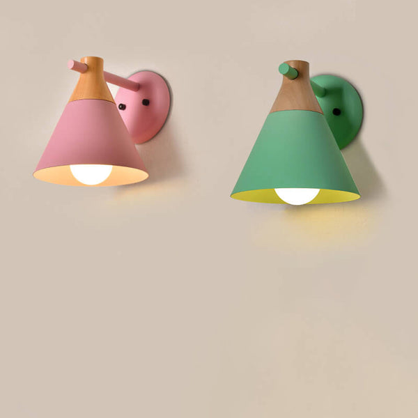 Taavita Solid Wood Macaron Cone Shade Wall Lamp - Additional View