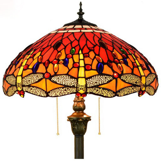Vintage Tiffany Stained Glass Red Dragonfly 2-Light Standing Floor Lamp