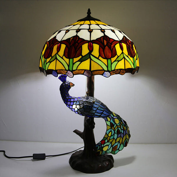 Tiffany Classical Flower Stained Glass Peacock Base 3 Light Table Lamp Bulbsquare Tiffany Classical Flower Stained Glass Peacock Base 3 Light Table Lamp Bulbsquare