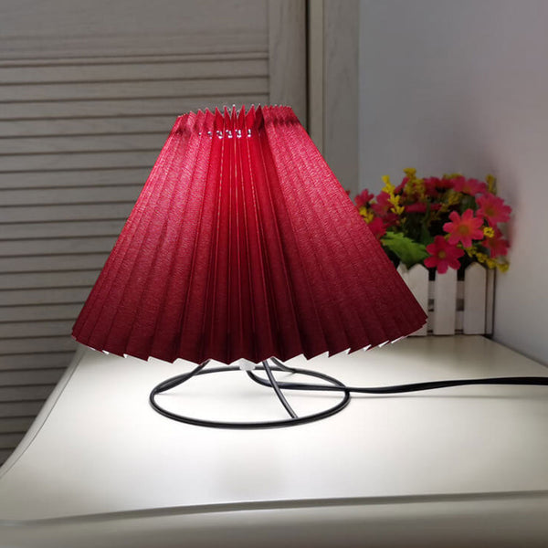 Vintage Pleated Fabric Round Metal Base 1-Light Table Lamp