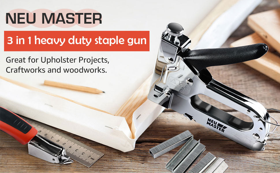 Staple Gun NEU MASTER, 3 in 1 Heavy Duty Staple Gun with Stapler Remover and 2000Pcs Staples, Manual Staple Gun for Upholstery, Fixing Material, Decoration, Carpentry, Furniture