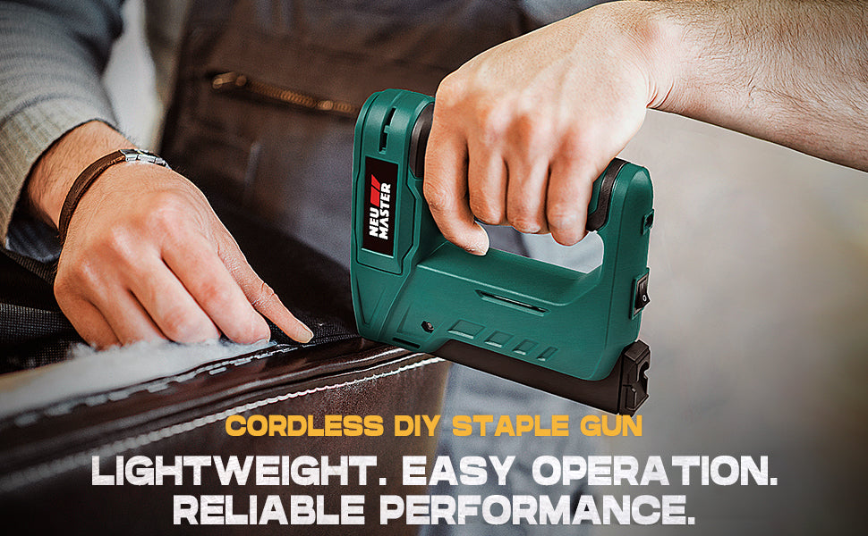 NEU MASTER Staple Gun Cordless, NTC0070 Li-ion Rechargeable Battery Staple Guns kit with Staples and USB Charger, Power Tacker for Upholstery, Material Repair, Decoration, Carpentry, Furniture DIY