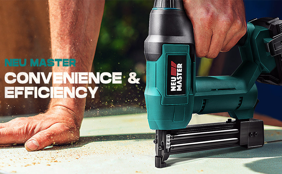 Cordless Brad Nailer, NEU MASTER NTC0023 Rechargeable Nail Gun/Staple Gun for Upholstery, Carpentry and Woodworking Projects, Including 20V Max. 2.0Ah Li-ion Battery and Charger