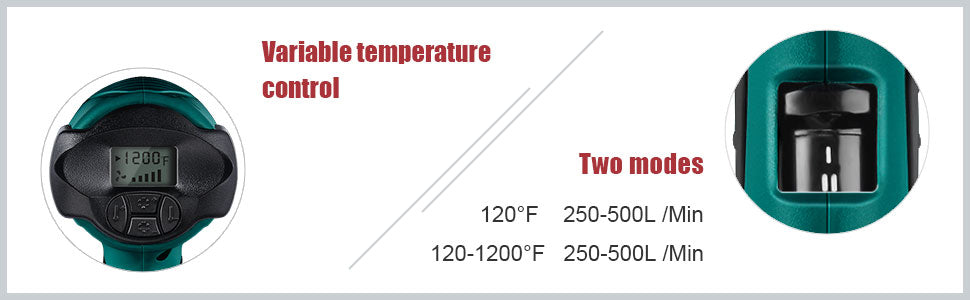 Heat Gun Variable Temperature, PRULDE N2030 Hot Air Gun with LCD Digital Display, 120°F-1200°F Temperature & Air Flow Adjustable and 6 Nozzles Attachments