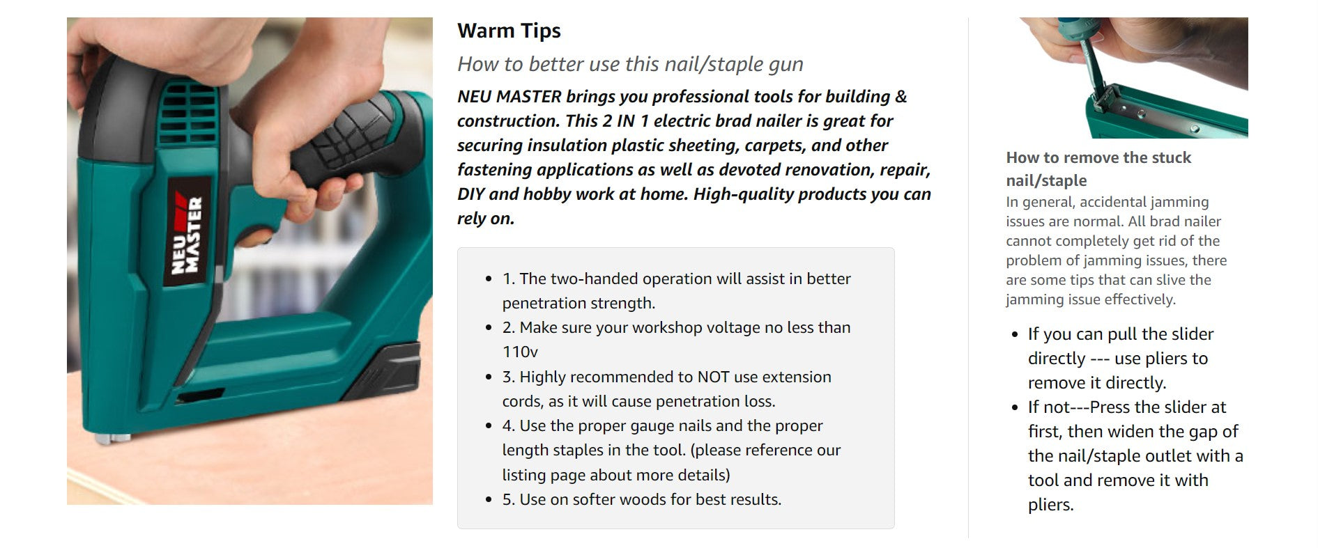 NeuMaster Electric Nail Gun/Staple Gun NTC0060
