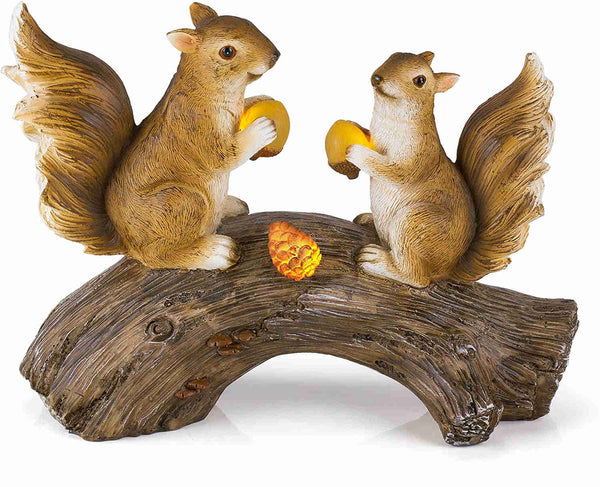Squirrels on a Log Solar Powered Outdoor LED Garden Light