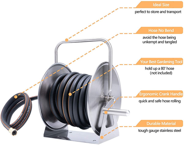 Garden Hose Reel, Gauge Stainless Steel, Ideal for Garden Hose, Gauge Stainless Steel Hose Holder, for Yard, Garden, Farm and Patio