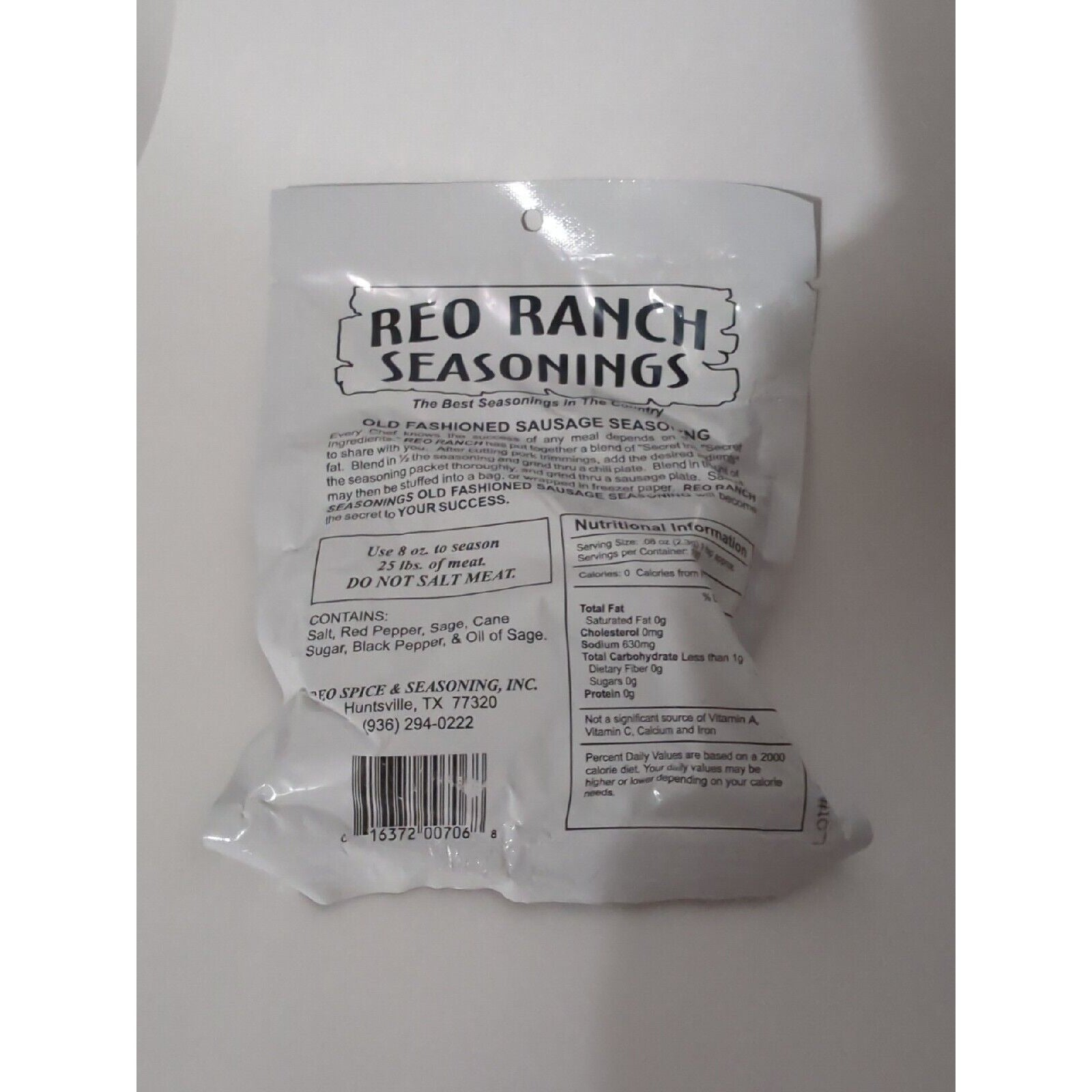 REO Ranch Seasonings Old Fashioned Sausage Seasoning 8 Ounce Bag