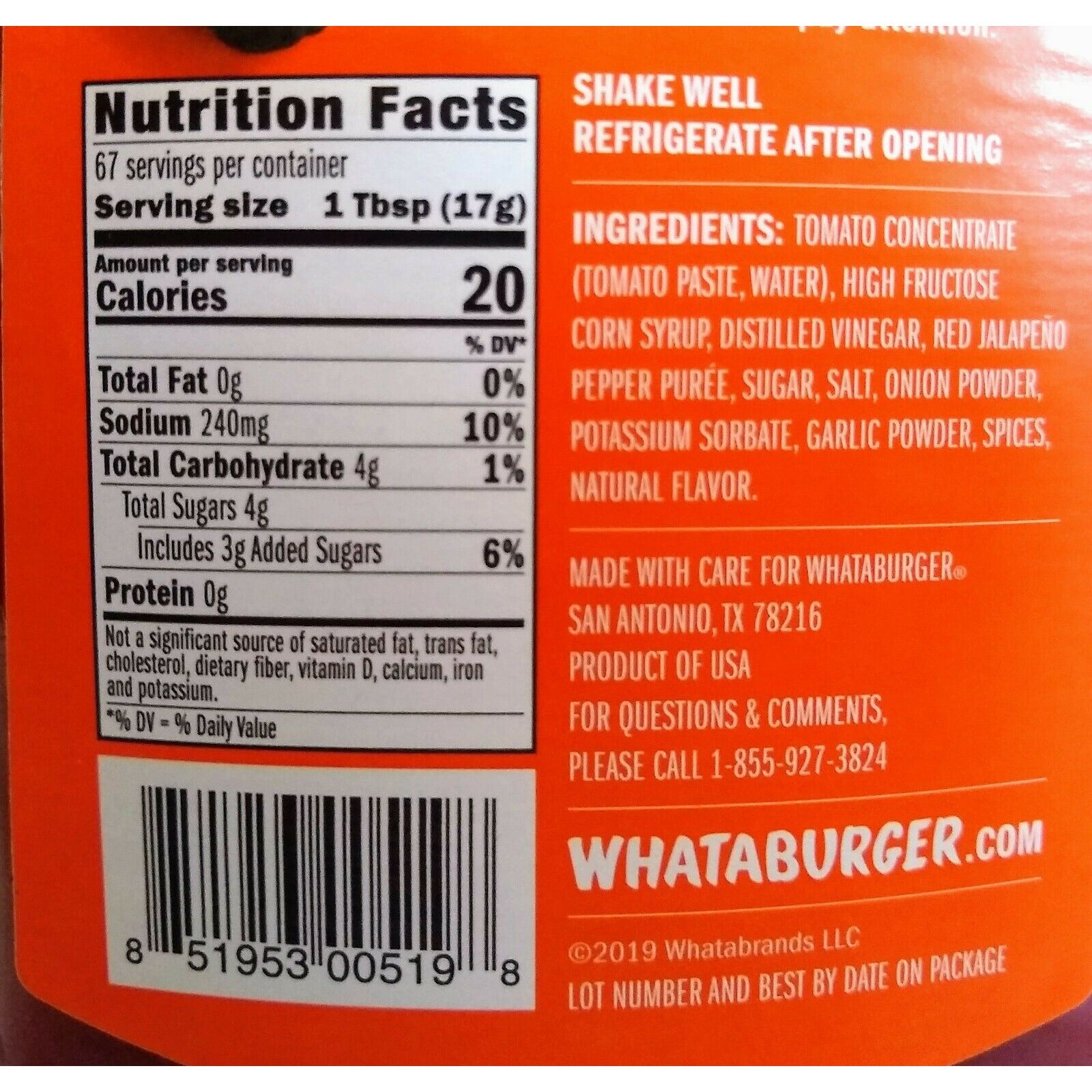Whataburger Spicy Ketchup 40 Ounce Squeeze Bottle