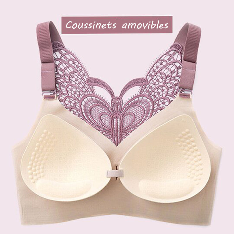 Soutien-gorge sans bretelles à broderie papillon