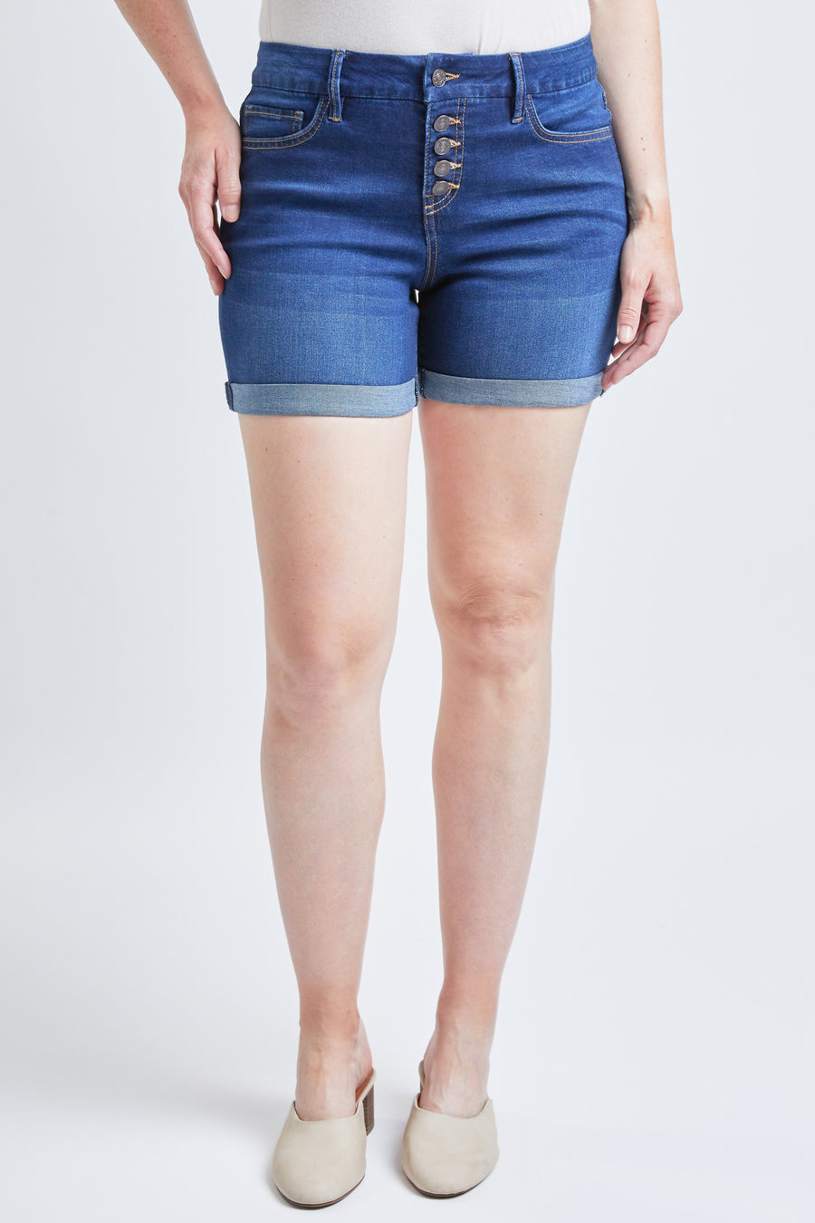 Plus/Reg. Curvy Fit Button Fly Cuffed Shorts