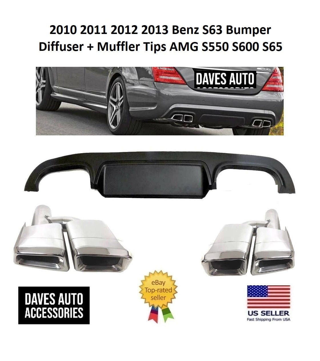 2010 2011 2012 2013 Benz S63 Bumper Diffuser + Muffler Tips AMG S550 S600 S65
