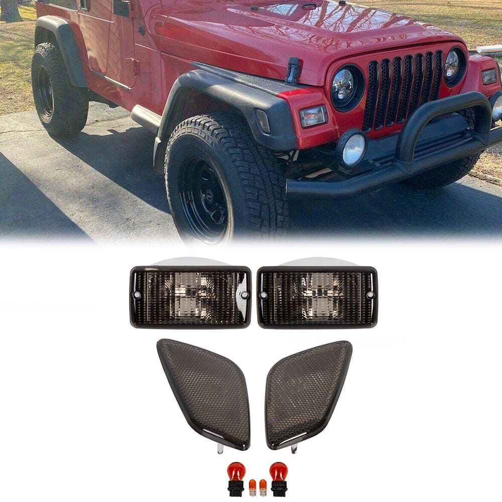 Smoke Bumper Signal+Fender Side Marker Light For 1997-2006 Jeep Wrangler TJ