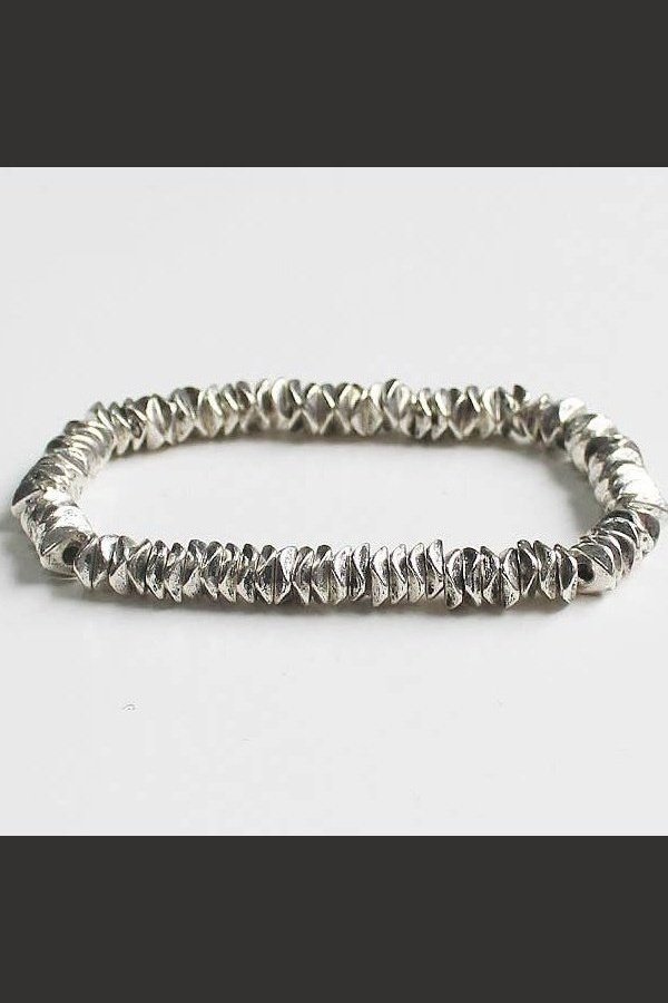 Hammered Silver Beaded Stretch Bracelet