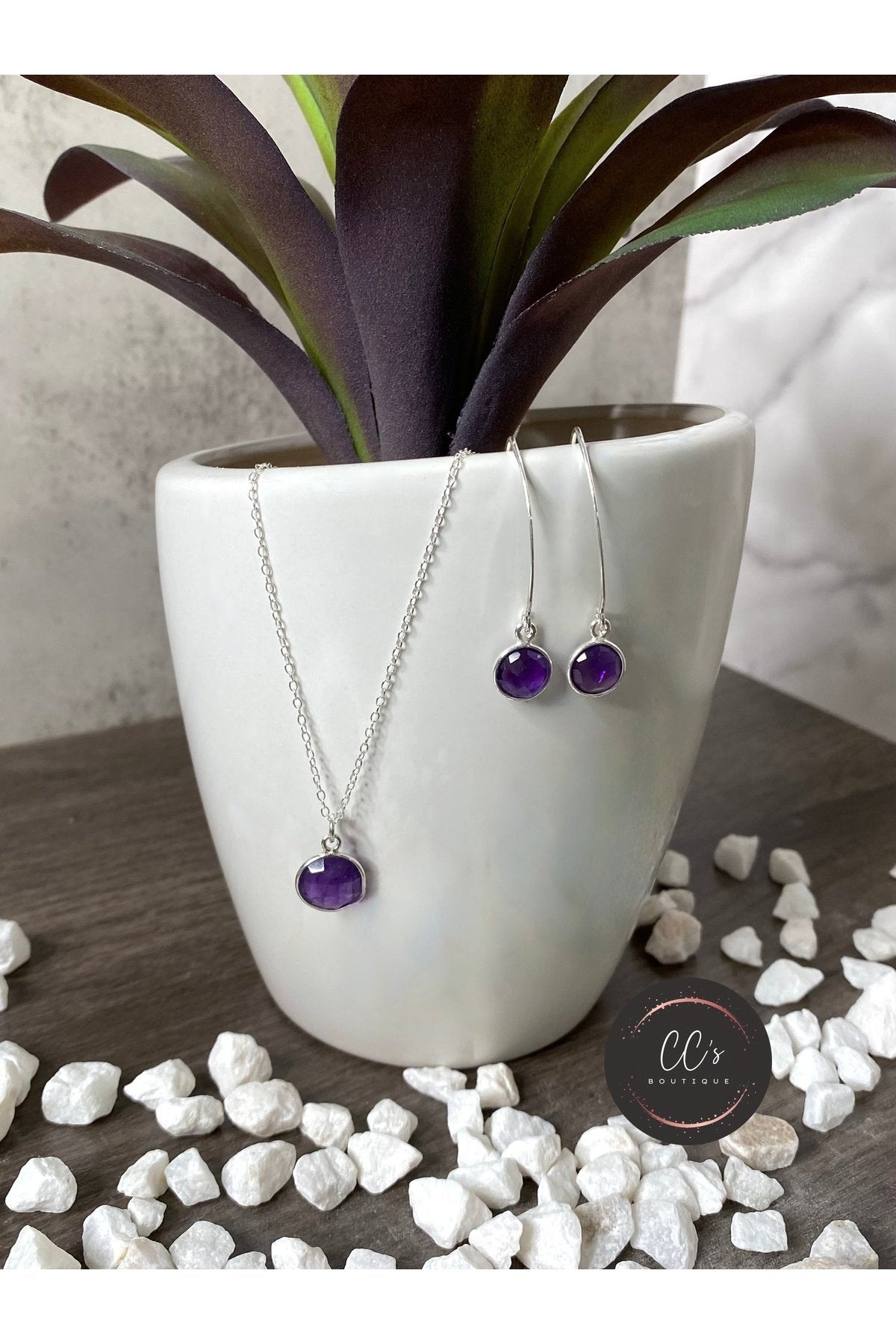Round Amethyst Necklace in Sterling Silver