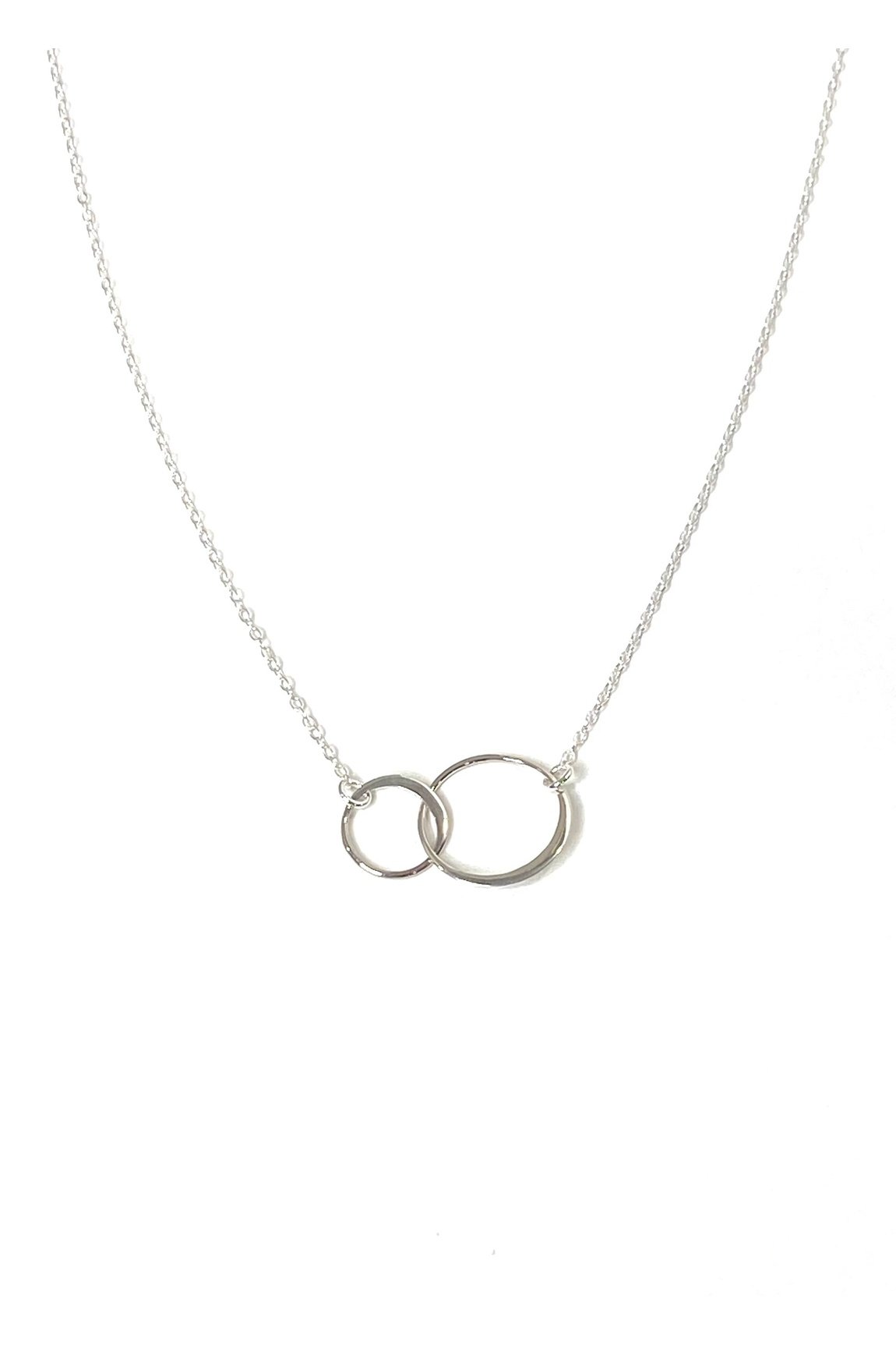 Two Intertwined Circle Sideways Necklace in Sterling Silver