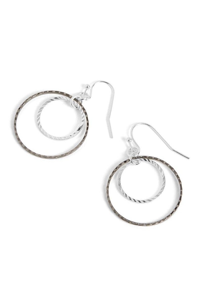 Hammered Double Hoop - Silver Earrings