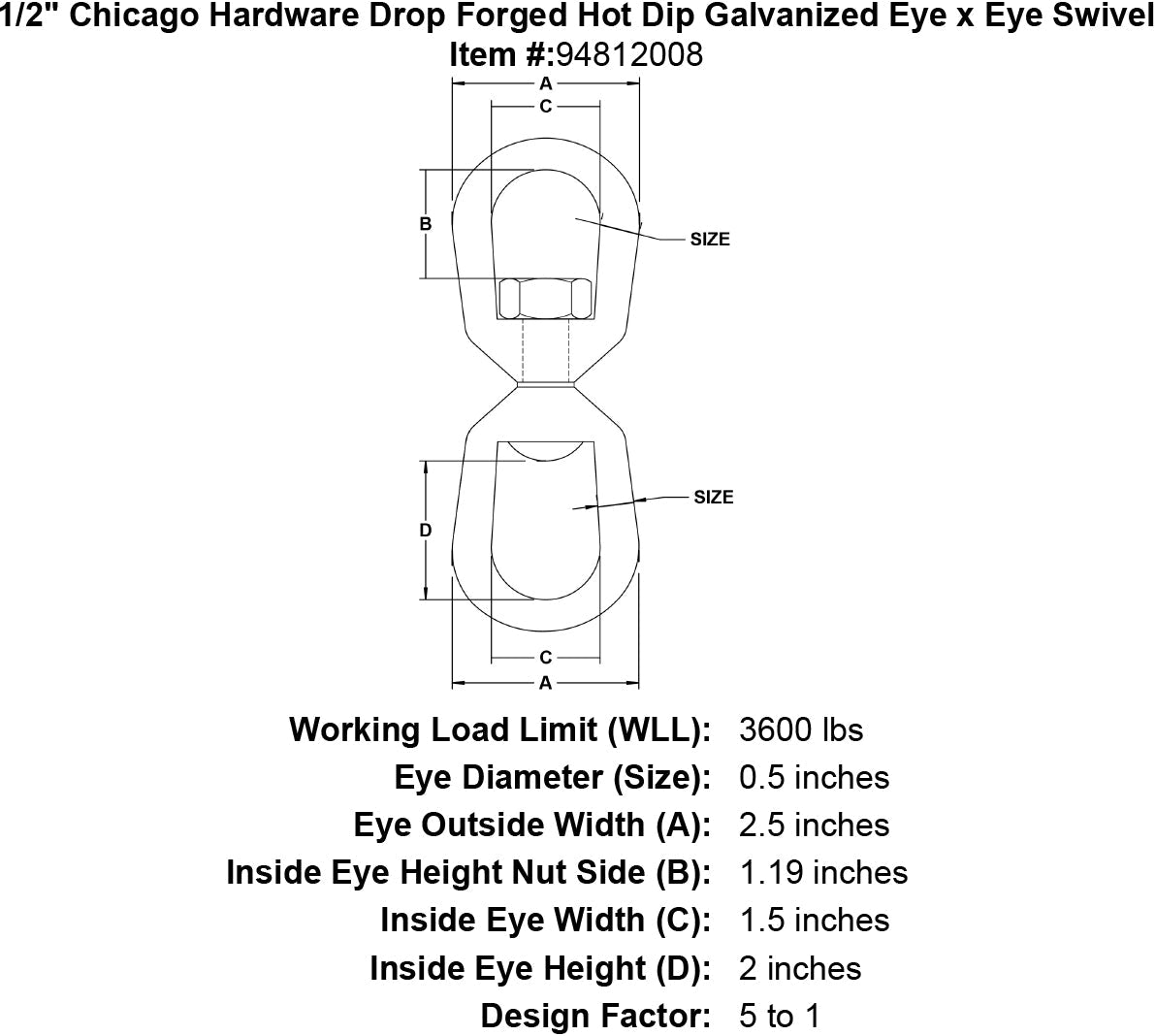 Chicago Hardware Drop Forged Hot Dip Galvanized Eye x Eye Swivels
