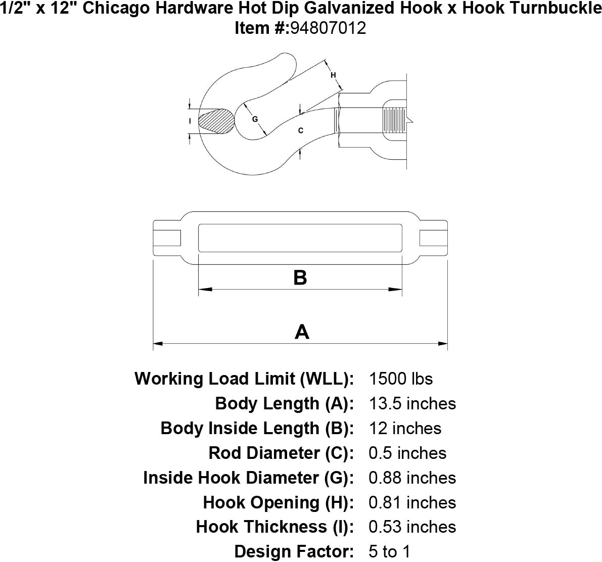 Chicago Hardware Hot Dip Galvanized Hook x Hook Turnbuckles