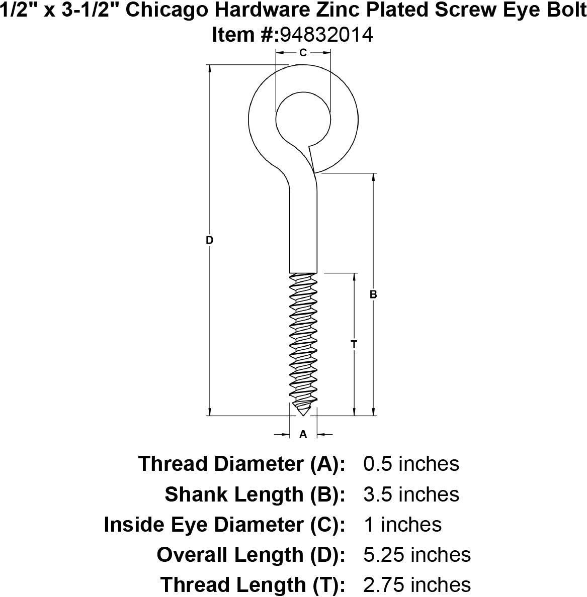 Chicago Hardware Zinc Plated Screw Eye Bolts