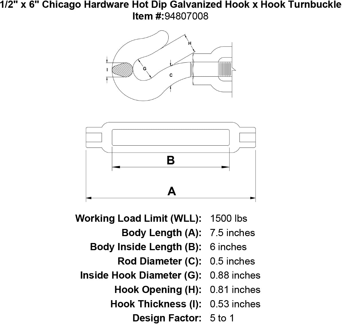 Chicago Hardware Hot Dip Galvanized Hook x Hook Turnbuckles