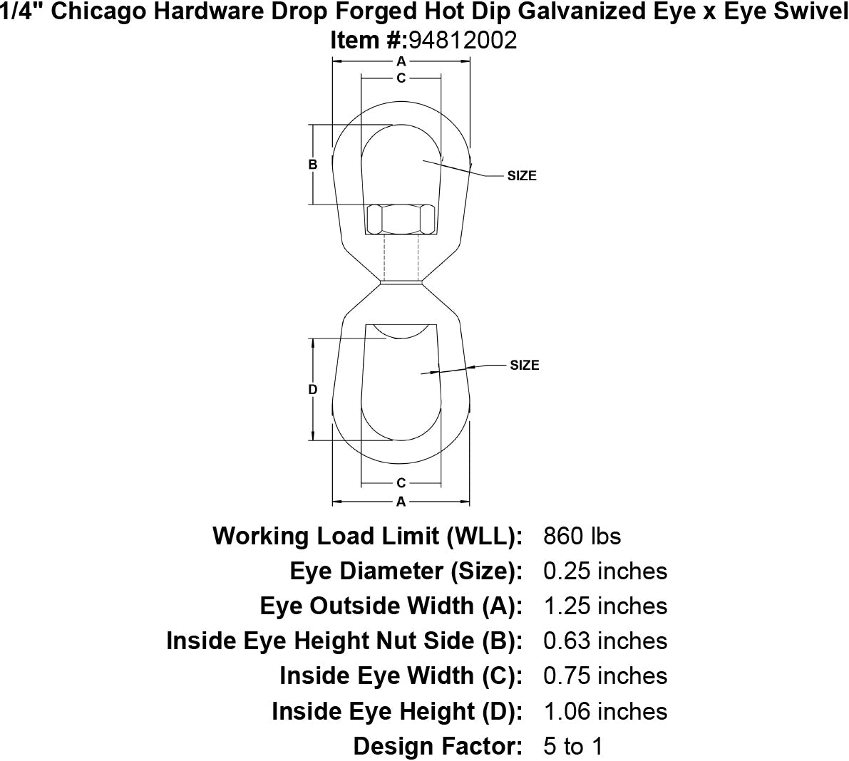 Chicago Hardware Drop Forged Hot Dip Galvanized Eye x Eye Swivels