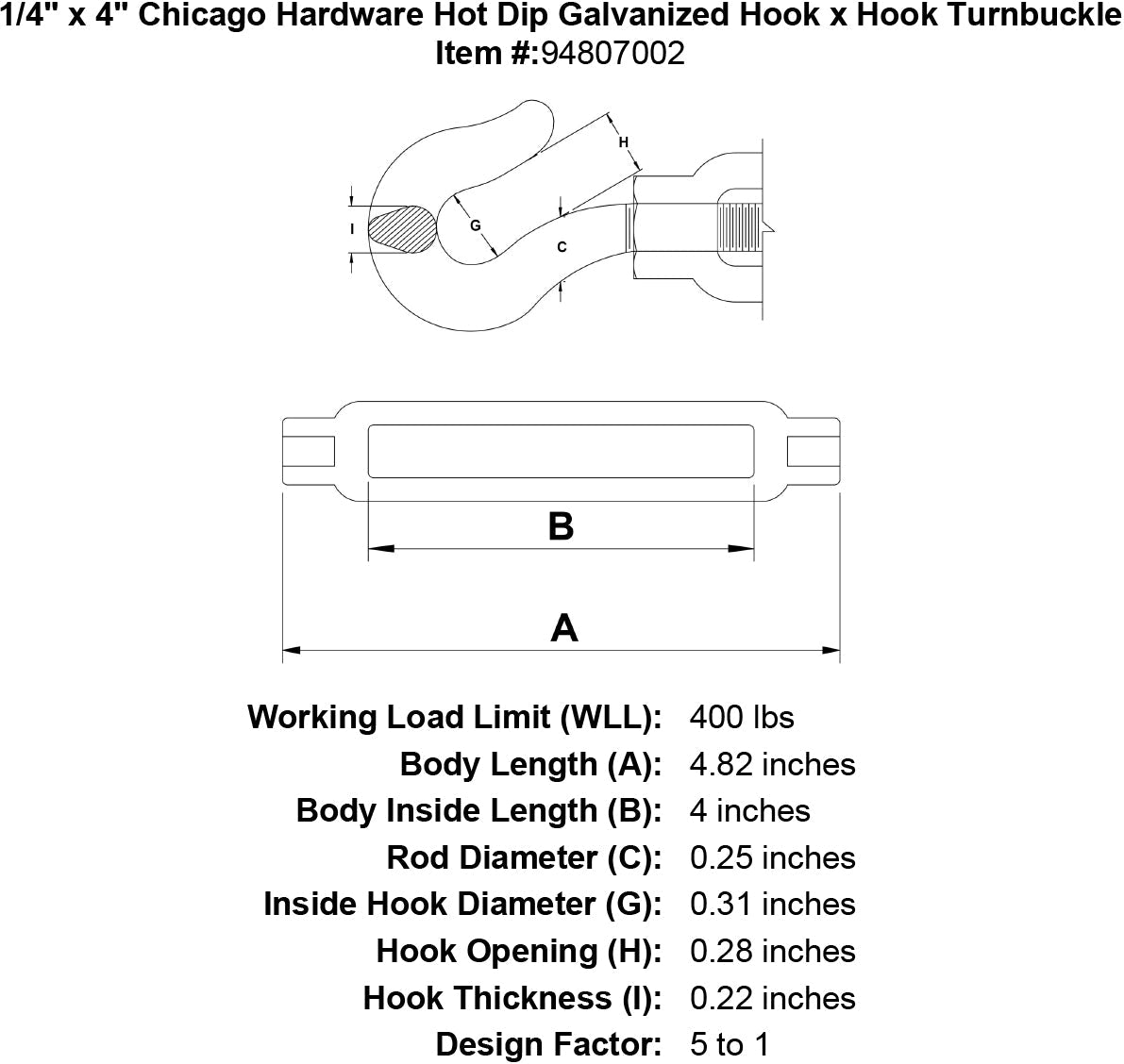 Chicago Hardware Hot Dip Galvanized Hook x Hook Turnbuckles