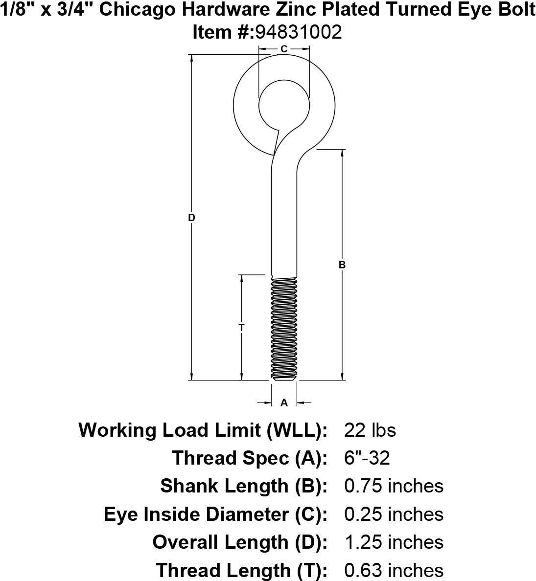 Chicago Hardware Zinc Plated Turned Eye Bolts