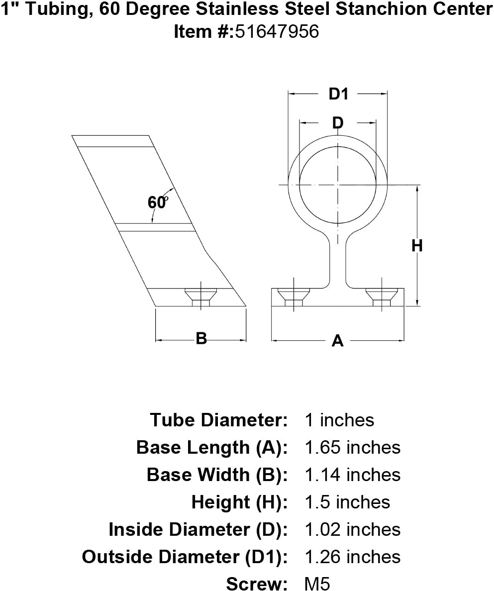 60 Degree Stanchion Center Fittings
