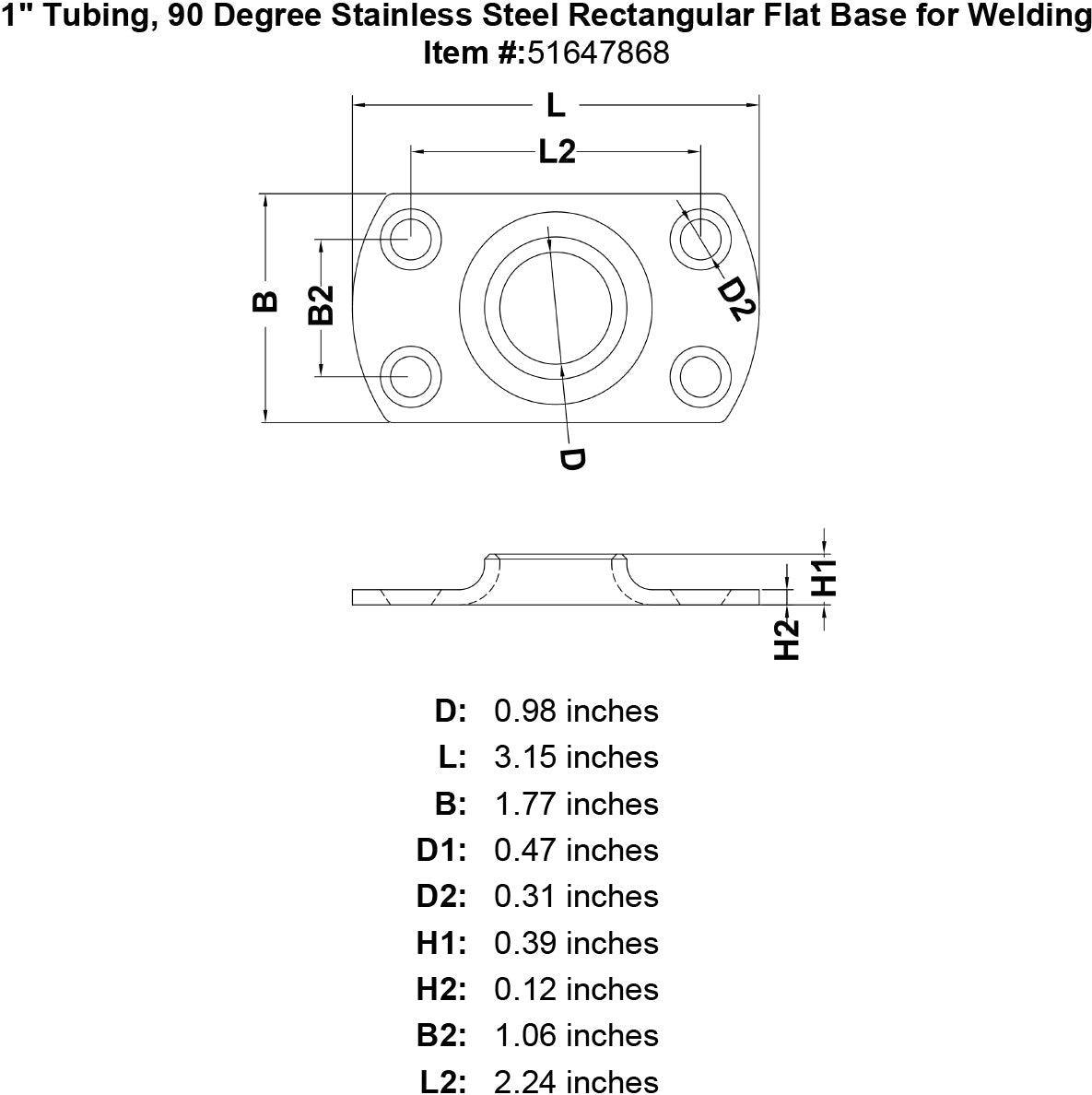 90 Degree Weldable Rectangular Flat Bases