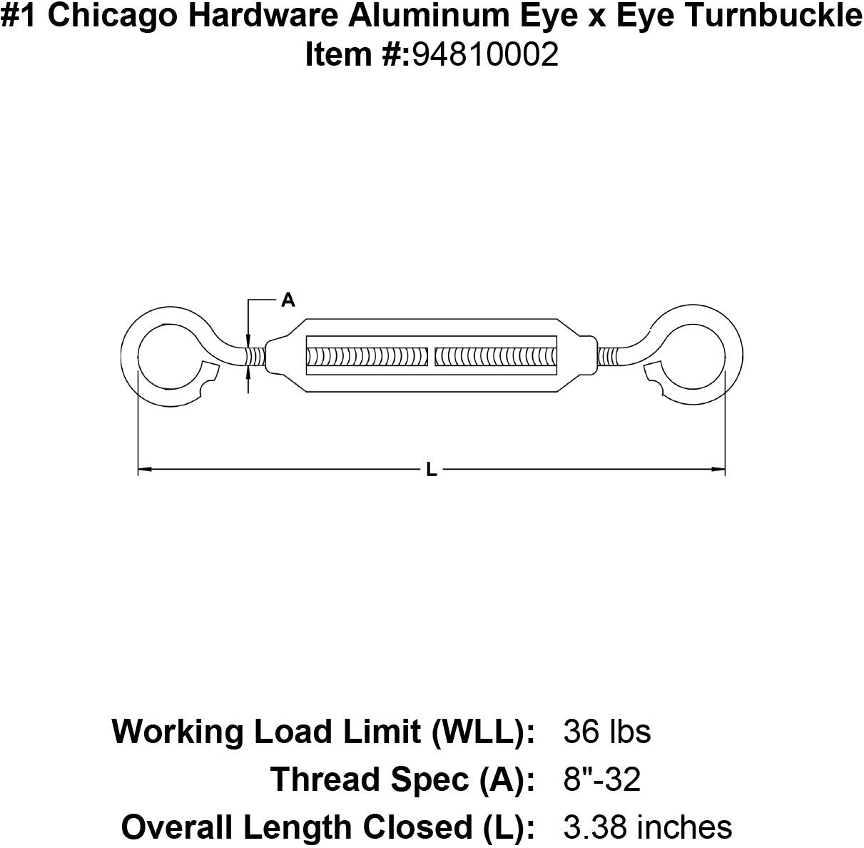 Chicago Hardware Aluminum Eye x Eye Turnbuckles