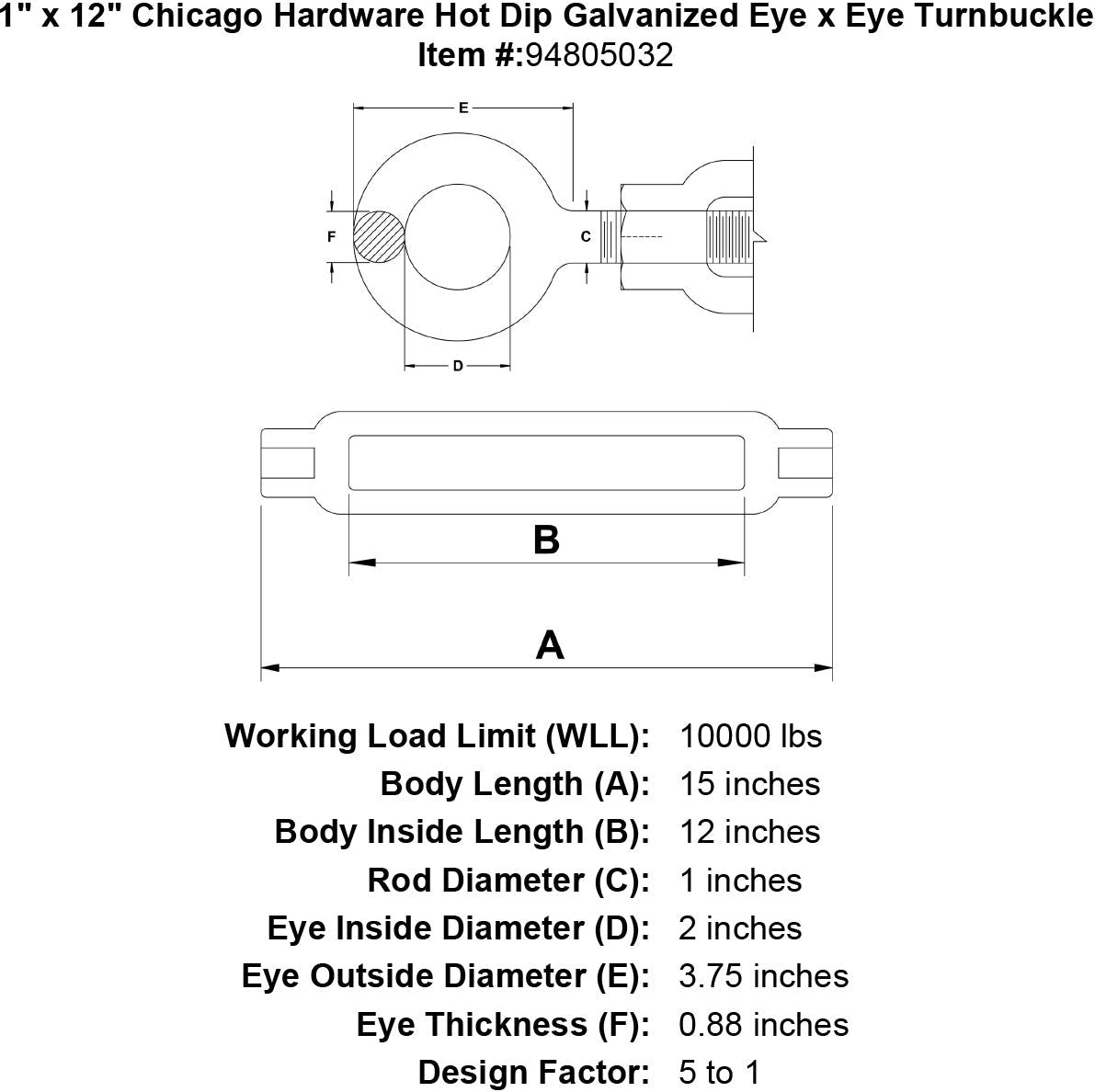 Chicago Hardware Hot Dip Galvanized Eye x Eye Turnbuckles