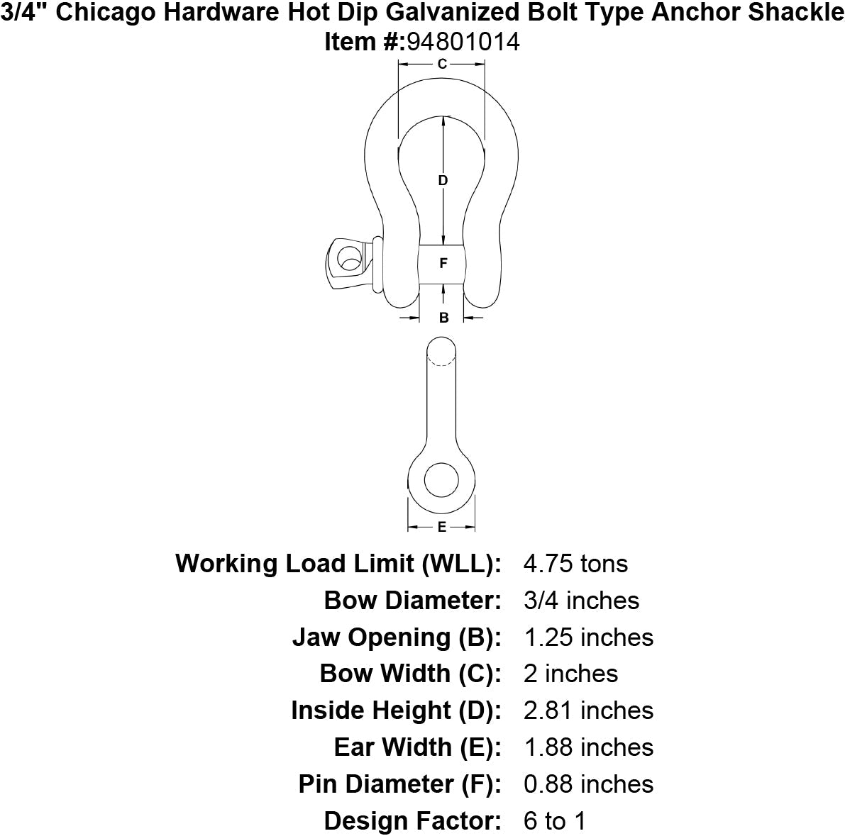 Chicago Hardware Hot Dip Galvanized Bolt Type Anchor Shackles