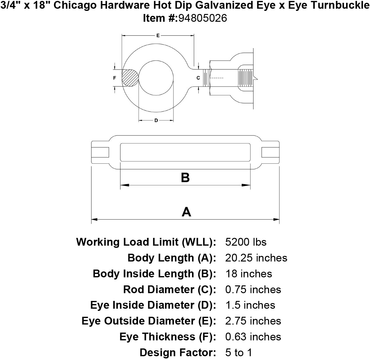 Chicago Hardware Hot Dip Galvanized Eye x Eye Turnbuckles