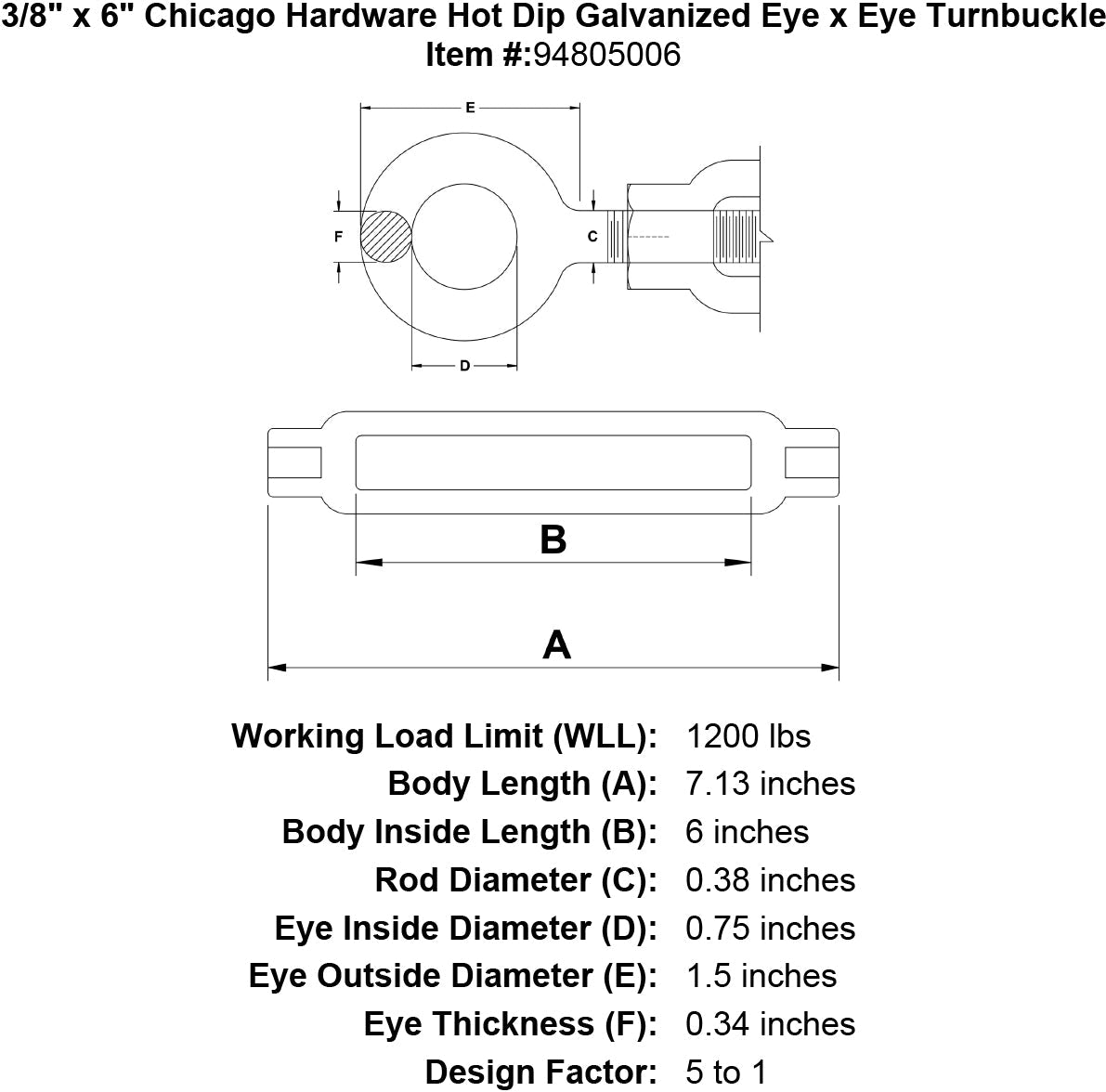 Chicago Hardware Hot Dip Galvanized Eye x Eye Turnbuckles