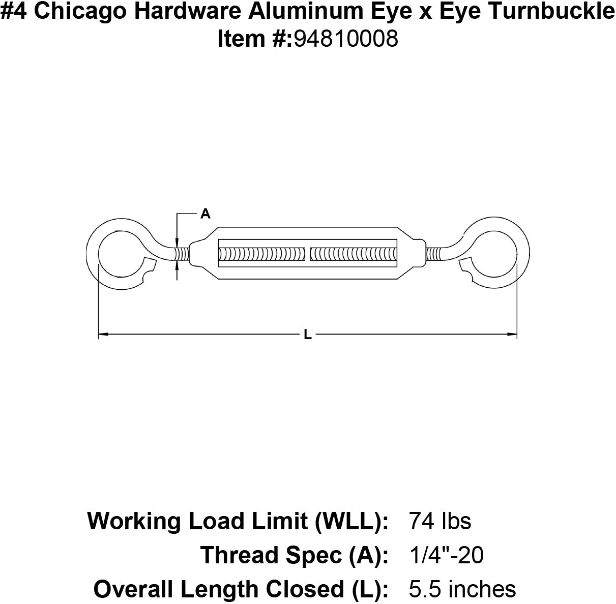 Chicago Hardware Aluminum Eye x Eye Turnbuckles