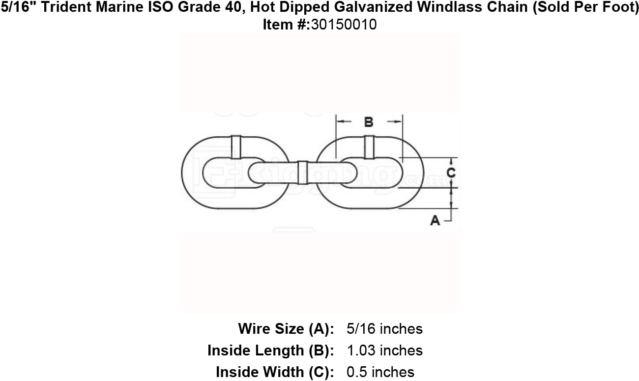 Trident ISO Grade 40 Anchor Windlass Chain (Sold Per Foot)