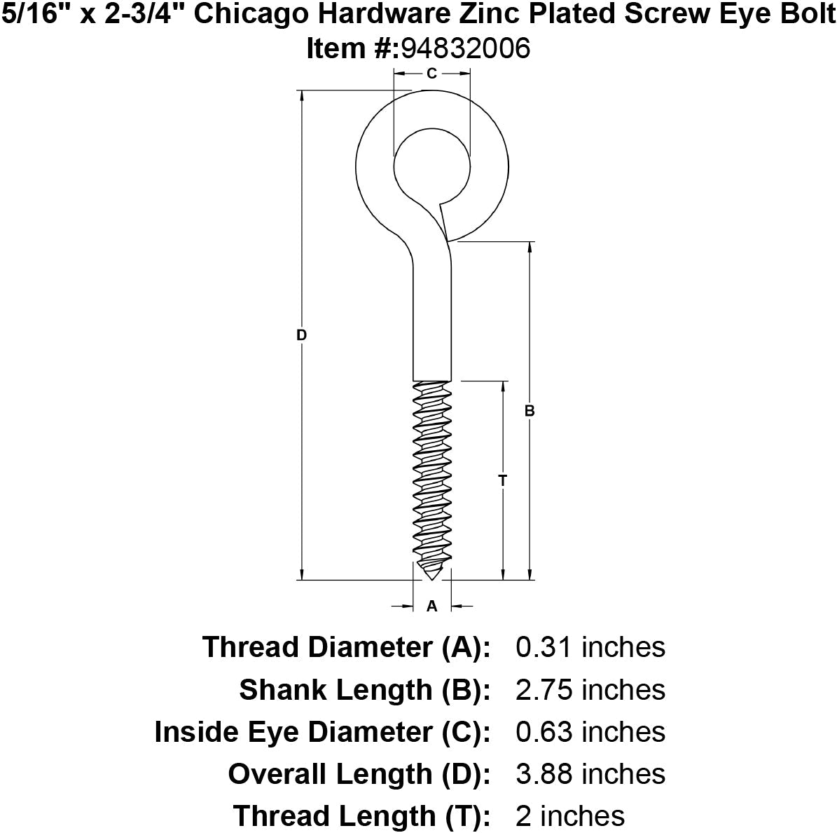 Chicago Hardware Zinc Plated Screw Eye Bolts