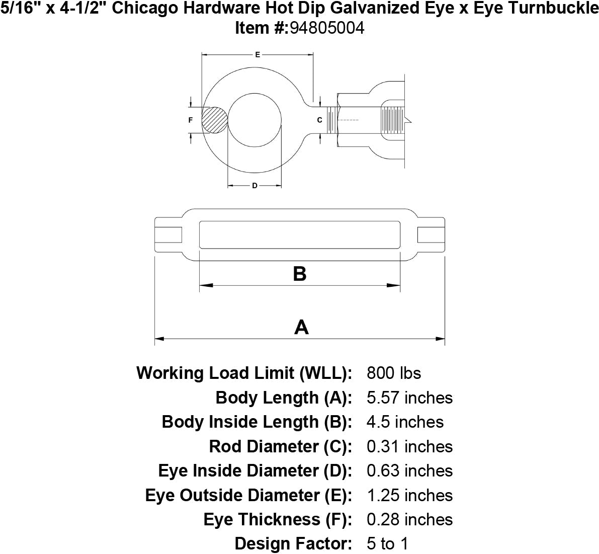 Chicago Hardware Hot Dip Galvanized Eye x Eye Turnbuckles