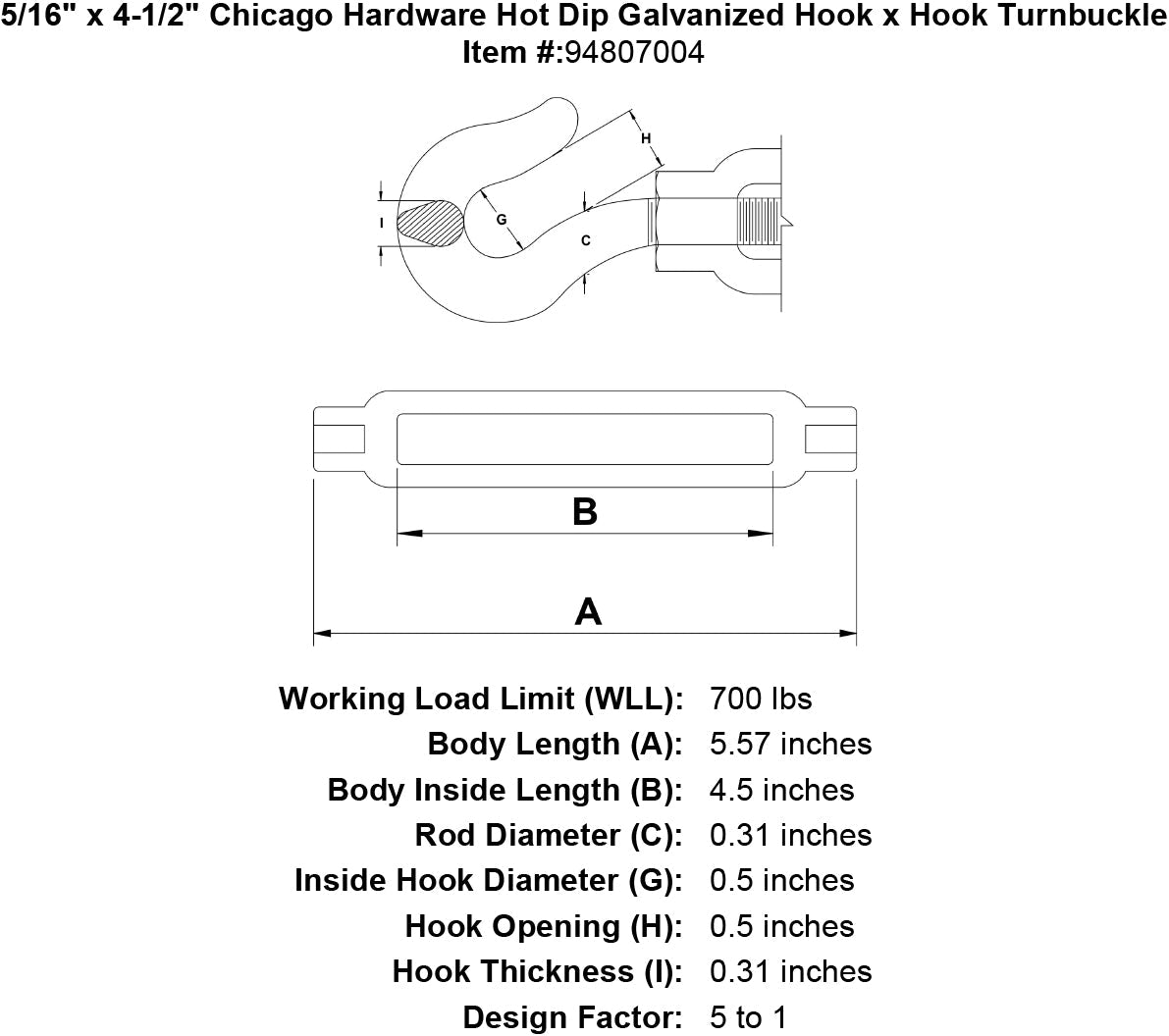 Chicago Hardware Hot Dip Galvanized Hook x Hook Turnbuckles