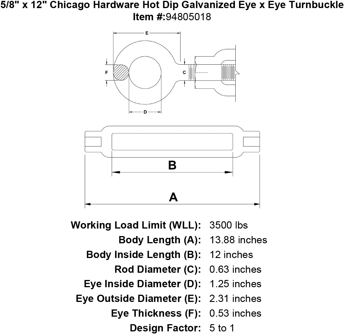Chicago Hardware Hot Dip Galvanized Eye x Eye Turnbuckles