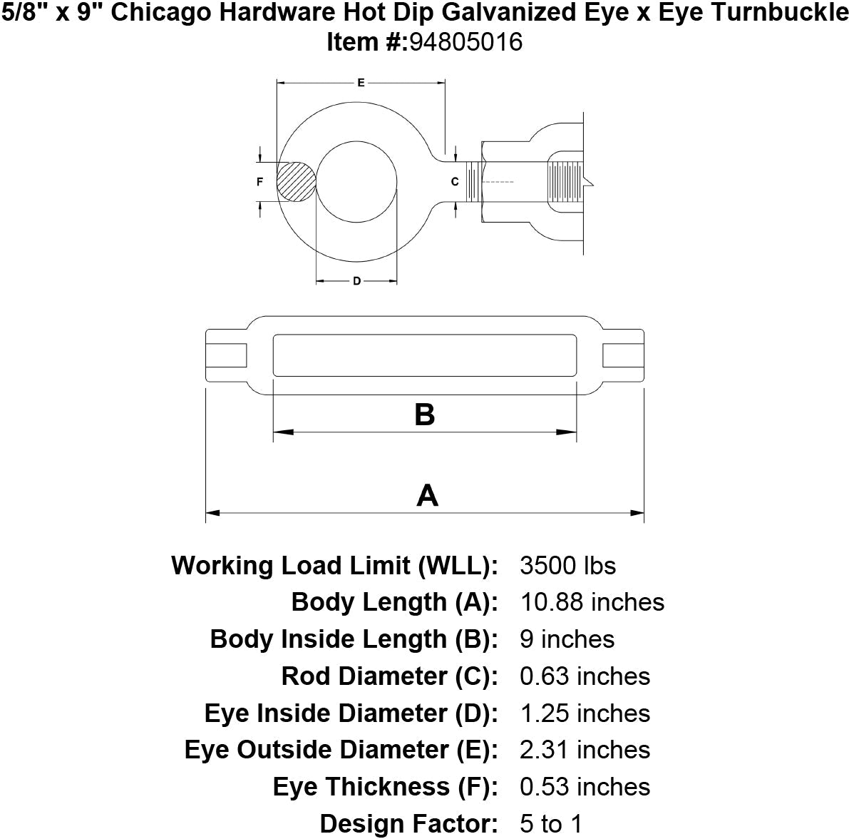 Chicago Hardware Hot Dip Galvanized Eye x Eye Turnbuckles