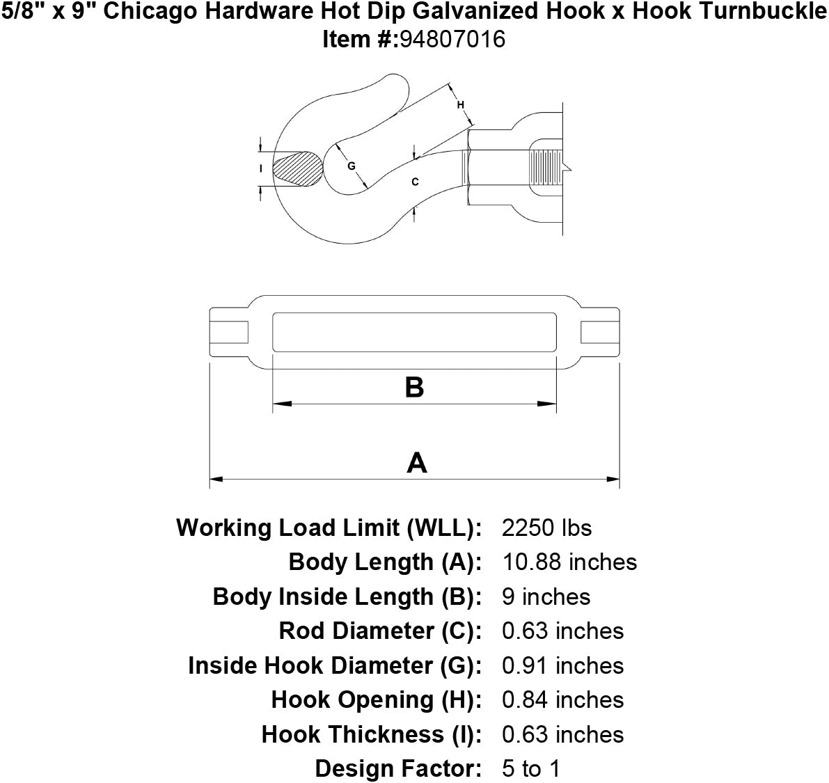 Chicago Hardware Hot Dip Galvanized Hook x Hook Turnbuckles