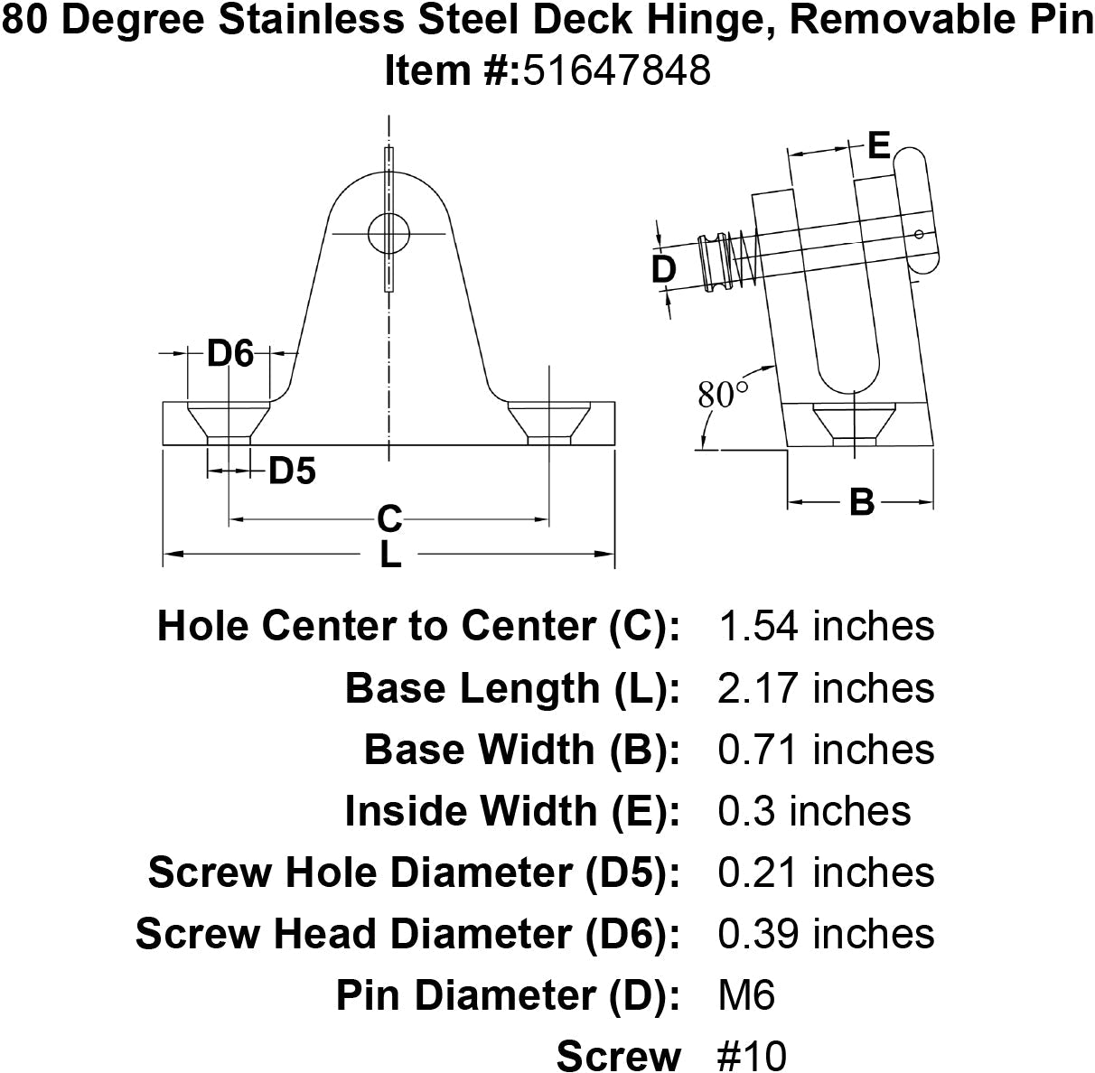 80 Degree Flat Base Deck Hinges