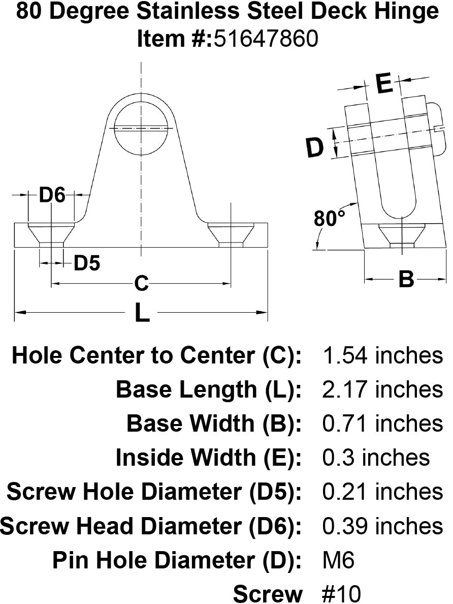 80 Degree Flat Base Deck Hinges