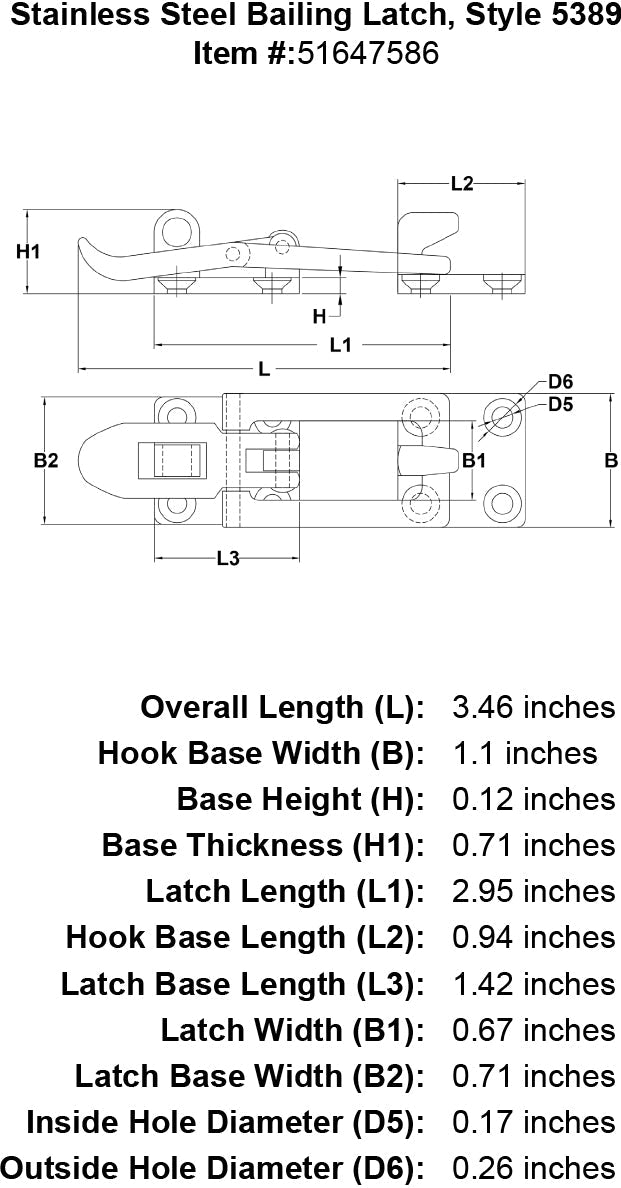 Stainless Steel Bailing Latch, Style 5389